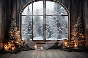 Christmas Dreamy rustic white wood window , tematic Christmas photo