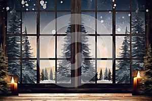 Christmas Dreamy rustic white wood window , tematic Christmas photo