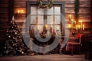 Christmas Dreamy rustic wood window , tematic Christmas photo