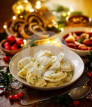 Christmas dumplings with vegetarian stuffing, a traditional Christmas Eve dish