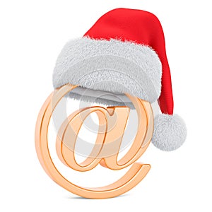 Christmas eCards concept. E-mail sign with Santa Claus Christmas hat. 3D rendering