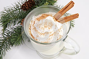 Christmas Eggnog with Cinnamon Sticks