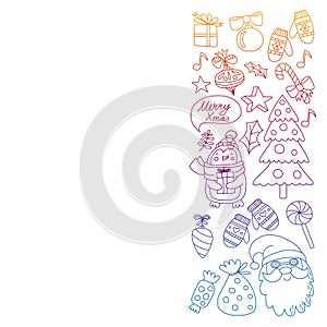 Christmas element in doodle kids drawing style. Vector pattern.