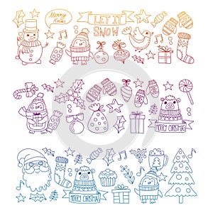 Christmas element in doodle kids drawing style. Vector pattern.