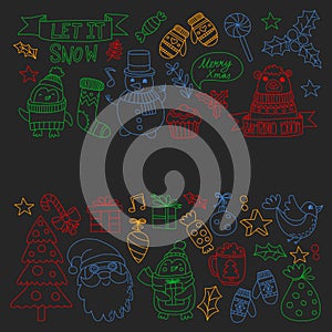 Christmas element in doodle kids drawing style. Vector pattern.