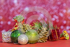 Christmas element group set on pink background