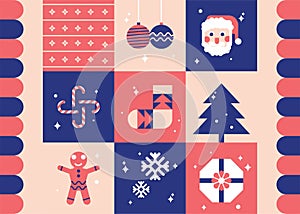 Christmas element set pattern vector holiday, mr santa, snow, december, x mas editable