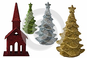 Christmas elements with Church and trees