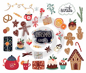Christmas elements collection with different seasonal items