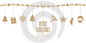 Christmas elements hanging line gold isolated background