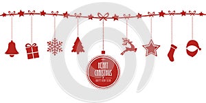 Christmas elements hanging line red isolated background