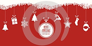 Christmas elements hanging red background