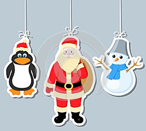 Christmas elements, penguin, santa claus and snowm