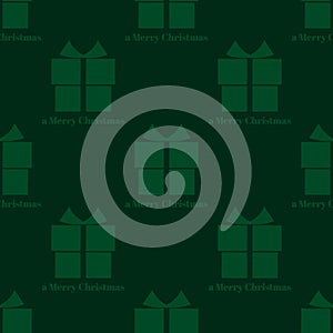 Christmas elements seamless pattern with gift box on green background.