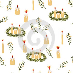 Christmas elements seamless pattern. Winter Background, kids wallpaper for fabric, textile, clothes, paper, fabric, scrapbooking,