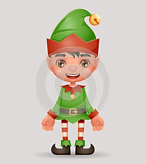 Christmas elf boy santa claus helper new year 3d cartoon character design vector illustration