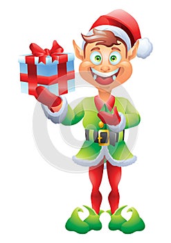 Christmas elf holding present