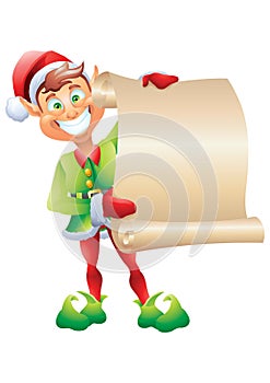 Christmas elf holding wishlist