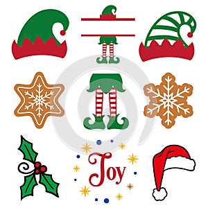 christmas elf icons and gingerbread cookies