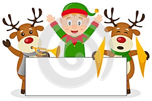 Christmas Elf & Reindeer with Banner