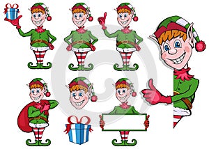 Christmas elf. Set of different elves for christmas. Different new year characters. Santa Claus helpers. New Year characters