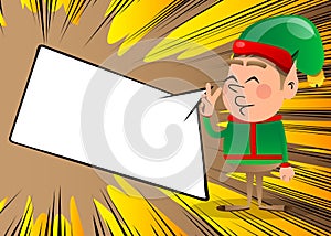 Christmas Elf showing the V sign, peace hand gesture.