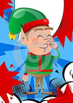 Christmas Elf with sympathy. Santa Claus`s little worker, helper