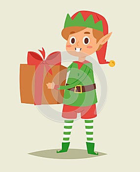 Christmas elfs kids vector children Santa Claus helpers cartoon elfish boy young characters traditional costume