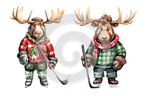 Christmas elk watercolor clipart illustration with isolated background