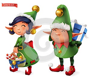 Christmas Elves. 3d vector icon