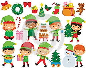 Christmas elves clipart set