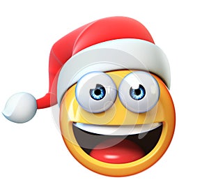 Christmas Emoji isolated on white background, emoticon with Santa`s hat 3d rendering photo