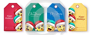 Christmas emoji tags vector set design. Merry christmas and happy holidays greeting text