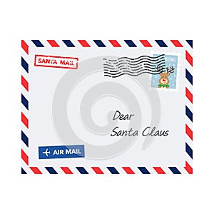 Christmas envelope with postage stamp. Dear Santa Claus Letter