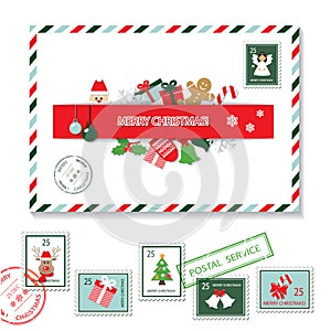 Christmas envelope and postal stamps set.