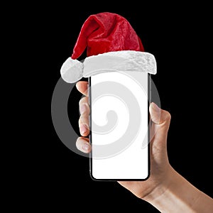 a Christmas equipment in a Santa hat on a black background