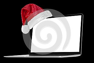 a Christmas equipment in a Santa hat on a black background