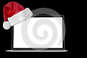 a Christmas equipment in a Santa hat on a black background