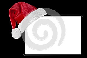 a Christmas equipment in a Santa hat on a black background