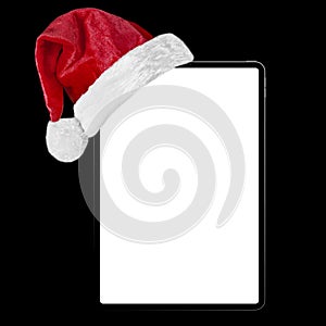 a Christmas equipment in a Santa hat on a black background