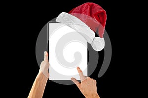 a Christmas equipment in a Santa hat on a black background