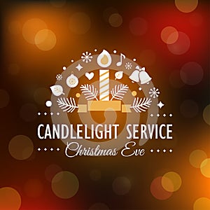 Christmas Eve Candlelight Service Invitation Card on Blurry Bokeh Background