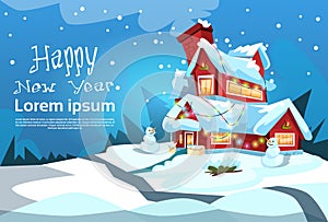 Christmas Eve Holiday House Winter Snow, Snowman Gift New Year Greeting Card