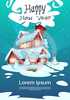 Christmas Eve Holiday House Winter Snow, Snowman Gift New Year Greeting Card