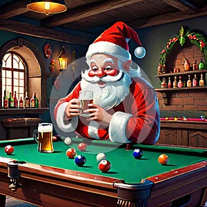 Christmas eve night santa pool game beer ale glass fun