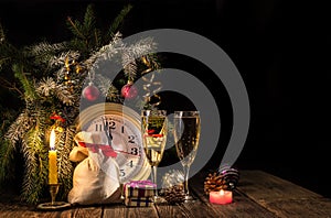 Christmas Eve scene with clock and decorations