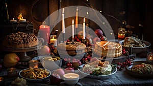 christmas eve thanksgiving dinner party food festive celebrating ideas concept, generative ai