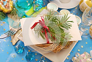 Christmas eve wafer on plate with hay