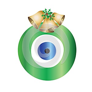Christmas evil eye vector - green and blue colors - jingle bells illustration