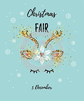 Christmas fair vector illustration with deer.